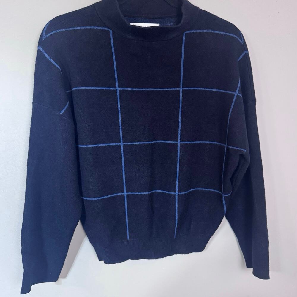 Oak + Fort Black Windowpane Mock Neck Knit Sweater - Minimalist Modern - Size XS